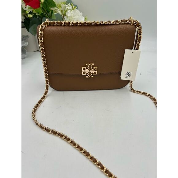 Tory Burch Handbags - Women's TORY BURCH BRITTEN shoulder bag crafted in moose brown leather/ gold